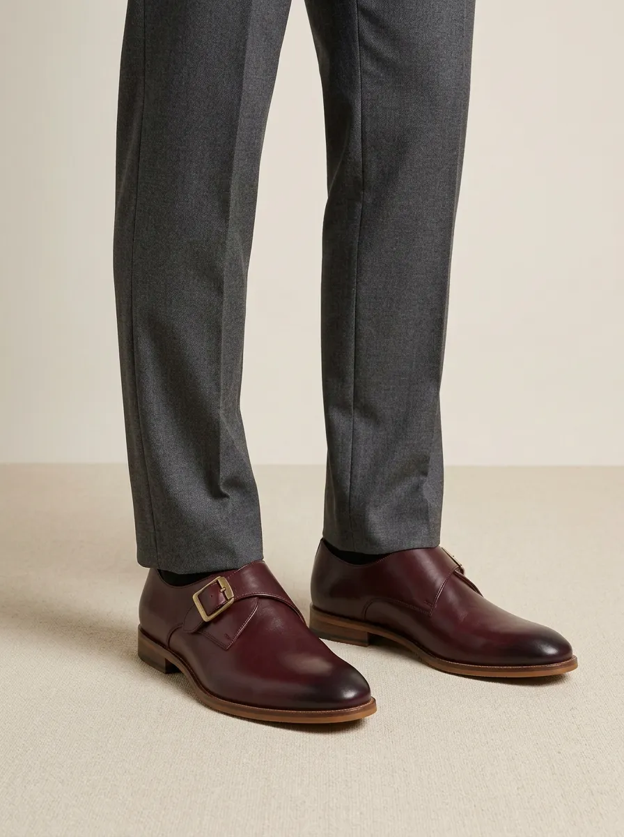 Men's Formal Business Leather Single Monk Strap Shoes