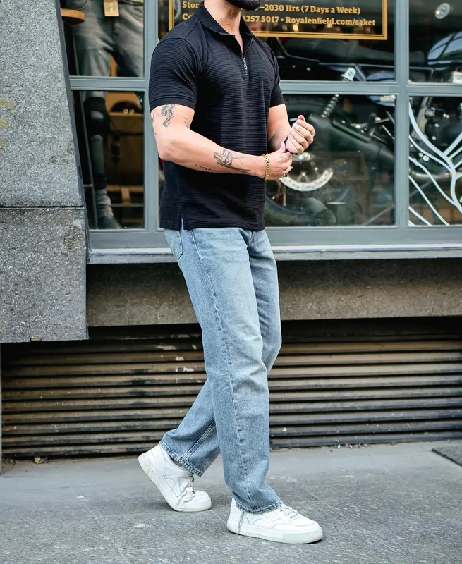 Black Slim-Fit Long Sleeve Henley Shirt