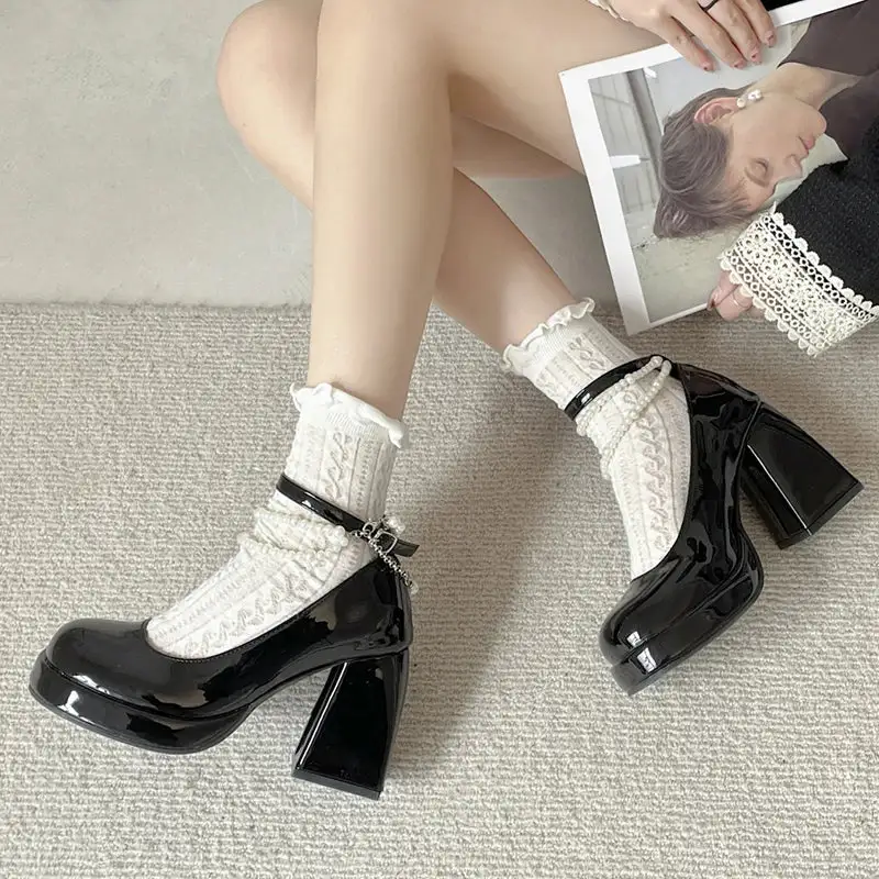 Pearl-Detail Square-Heel Platform Pumps