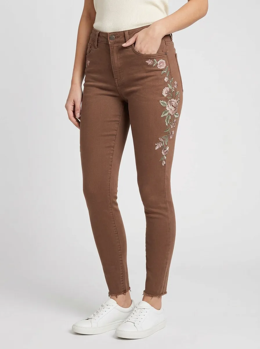 Women's Floral Rose Embroidered Graphic Slim Jeans