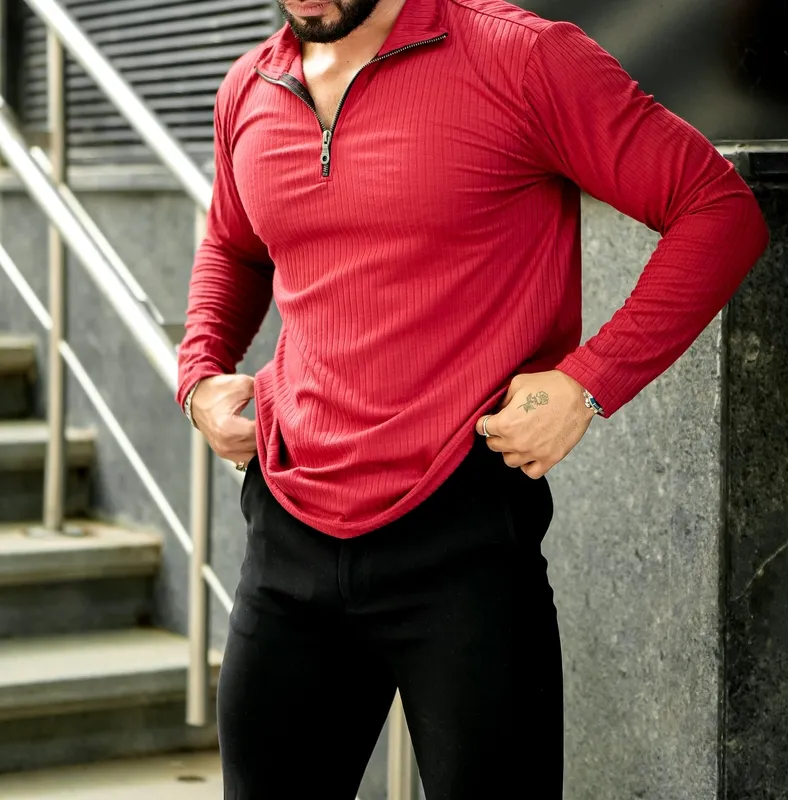 Maroon Long Sleeve Henley Casual Shirt