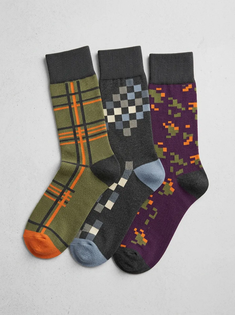 Everyday Plaid Pixel Geometric Casual Sock Set