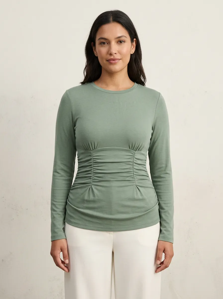Waist-Ruched Ruched Long-Sleeve Top