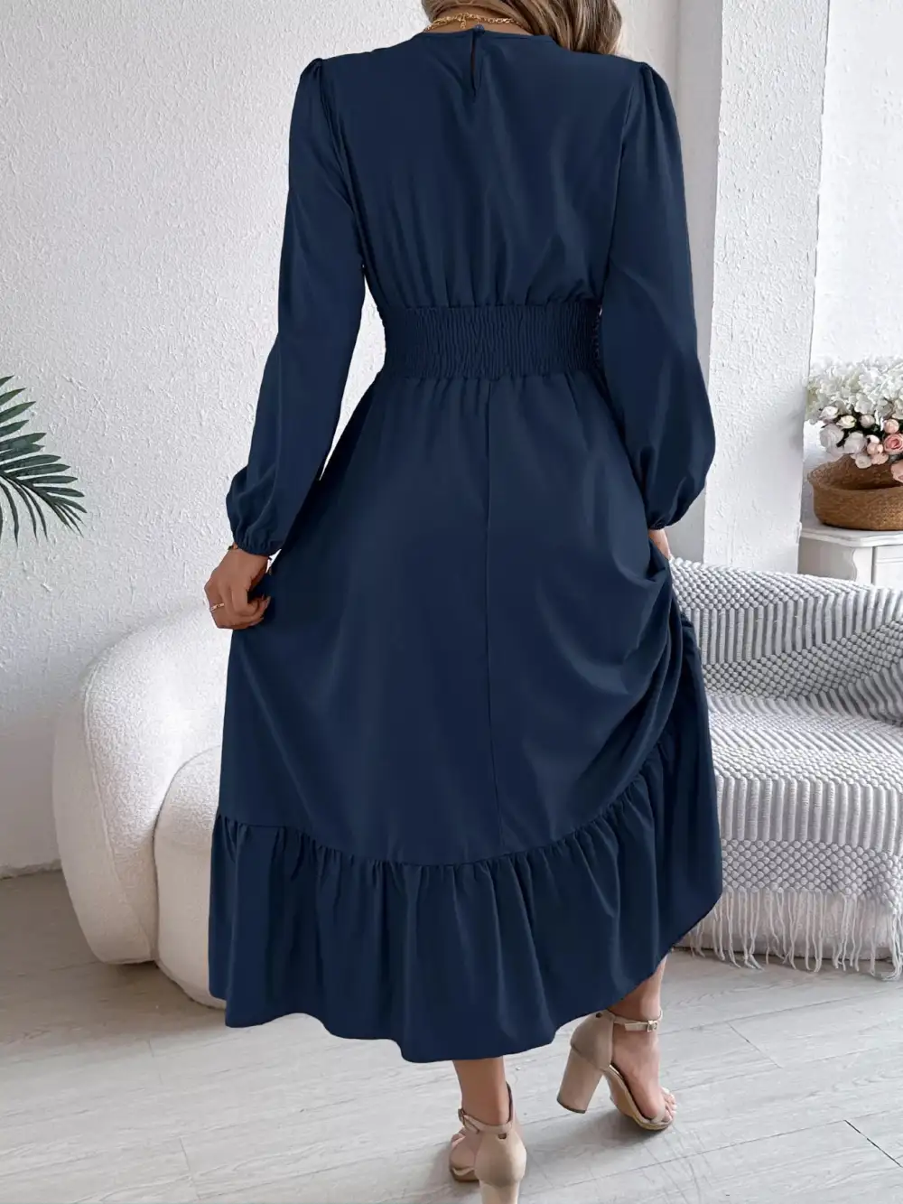 Round Neck Tiered Dress Casual