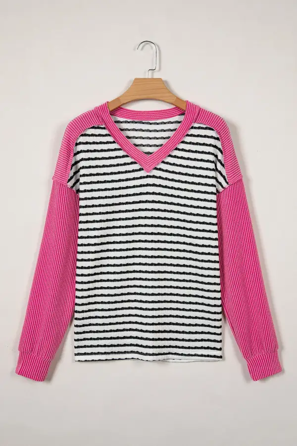 Women's Striped Ribbed Textured Knit Top