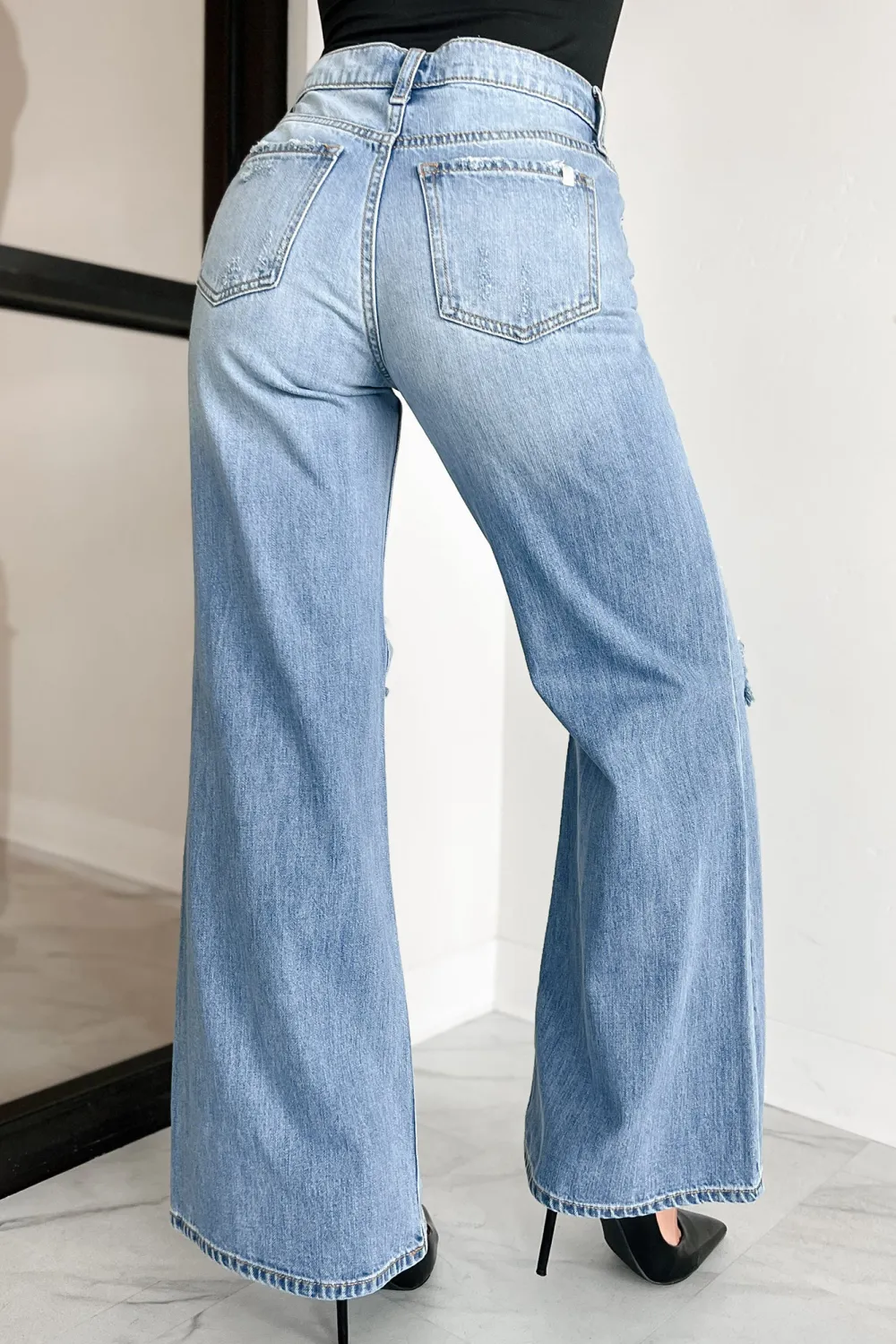 High Rise Distressed Wide Leg Sneak Peek Jeans