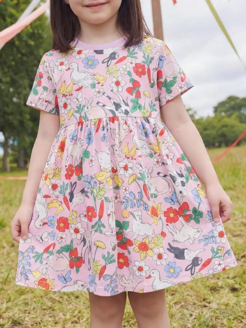 Girls Printed Round Neck Dress