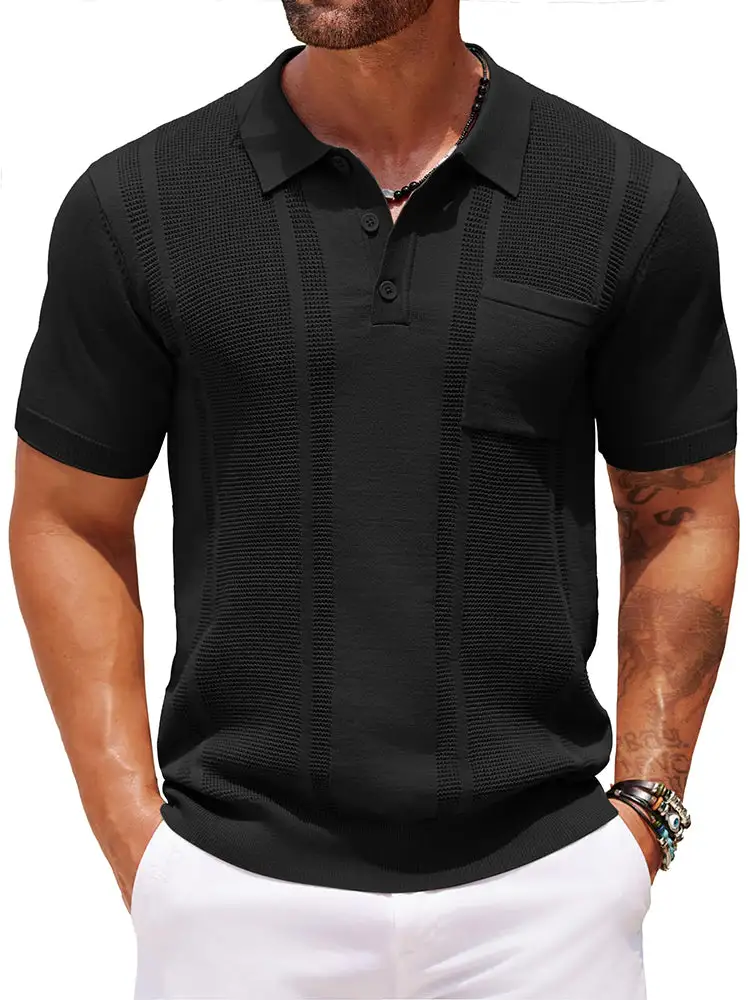 Casual Textured Knit Polo Shirt