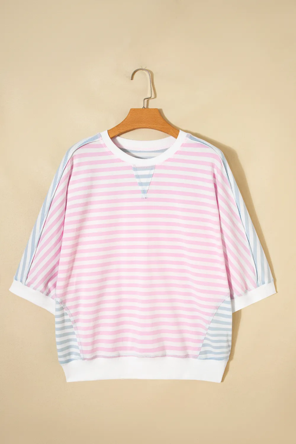 Stripe Oversize Dolman Sleeve Patchwork Tee