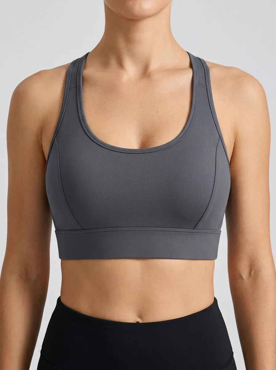 Women's Scoop Neck Racerback Zip Front Active Sports Bra