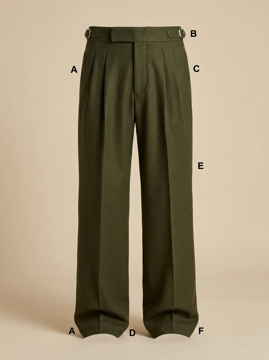 Men's Olive Green Pleated Side-Adjuster Formal Trousers