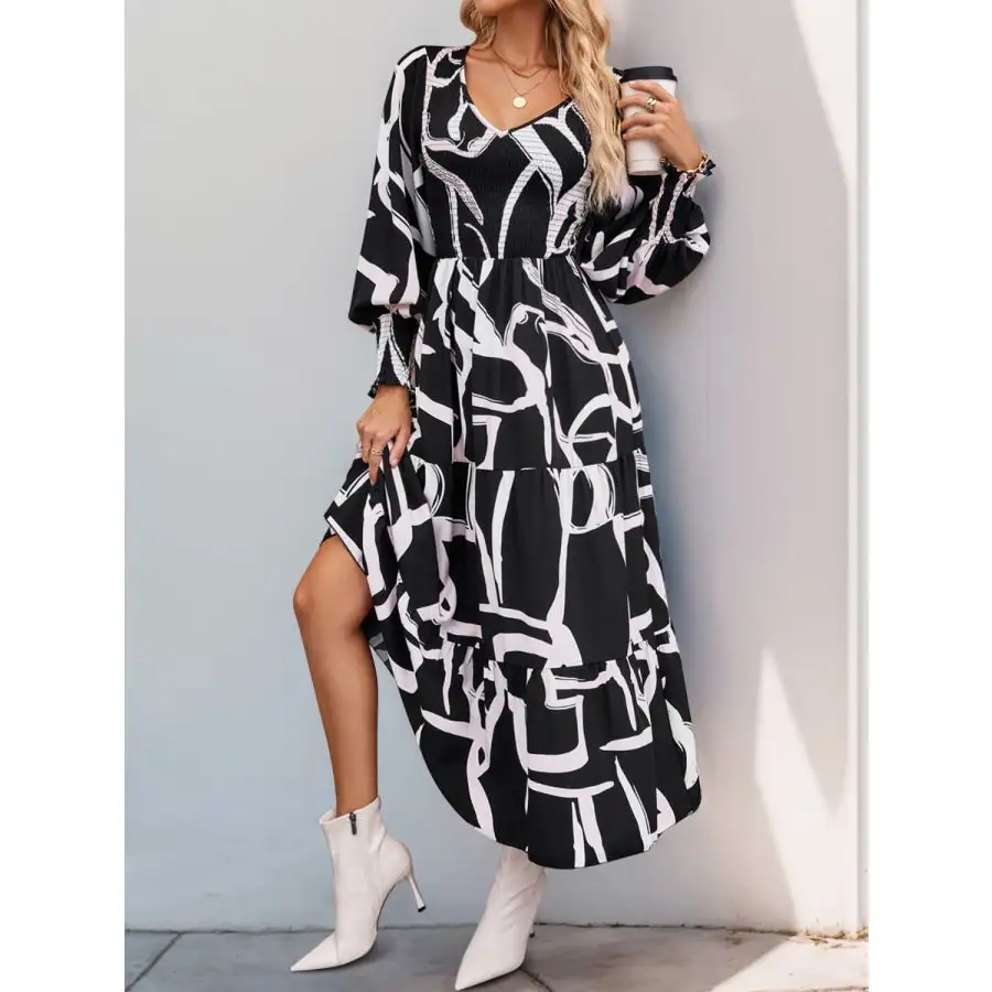 Smocked Long Sleeve Midi Dress