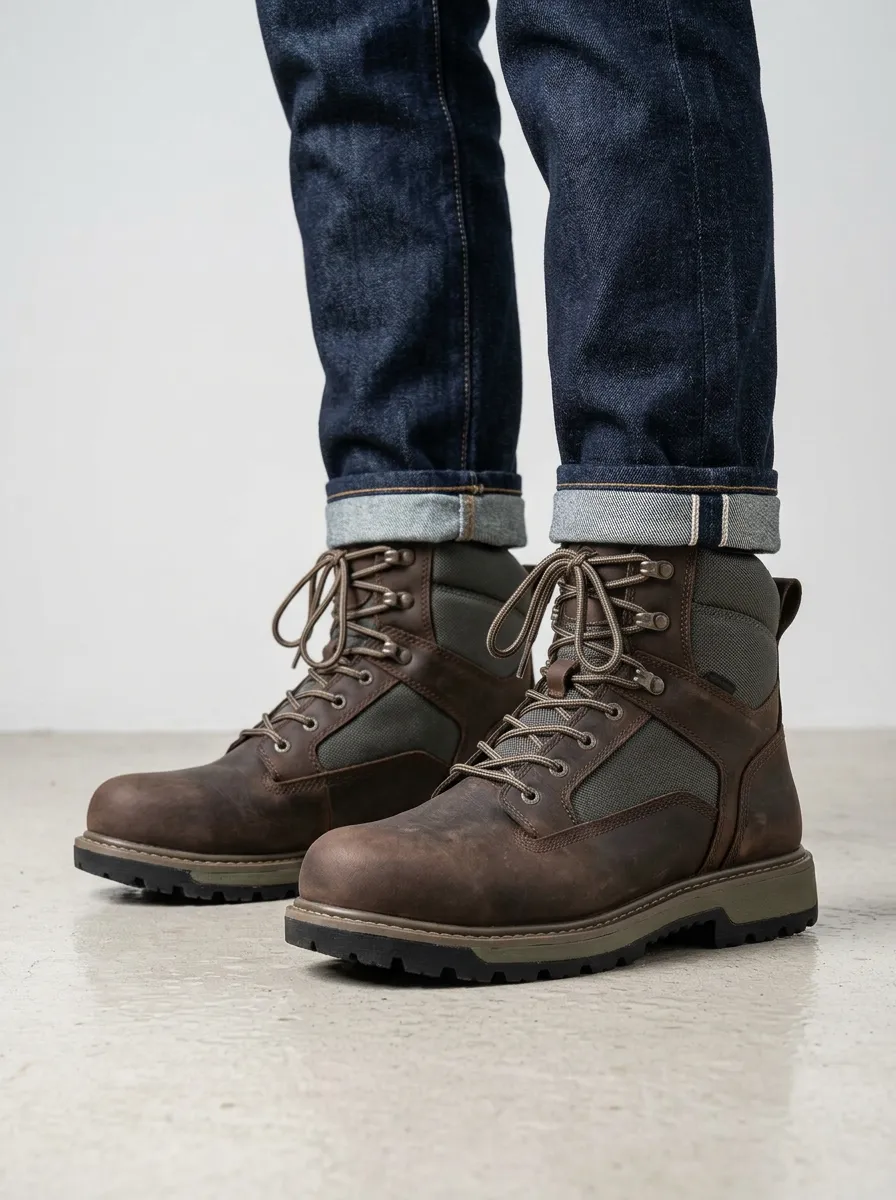 Men's Construction Inspired Waterproof Construction Graphic Detail Work Boots