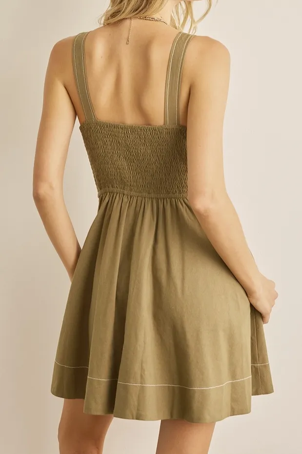 Olive Fit & Flare Linen Midi Dress