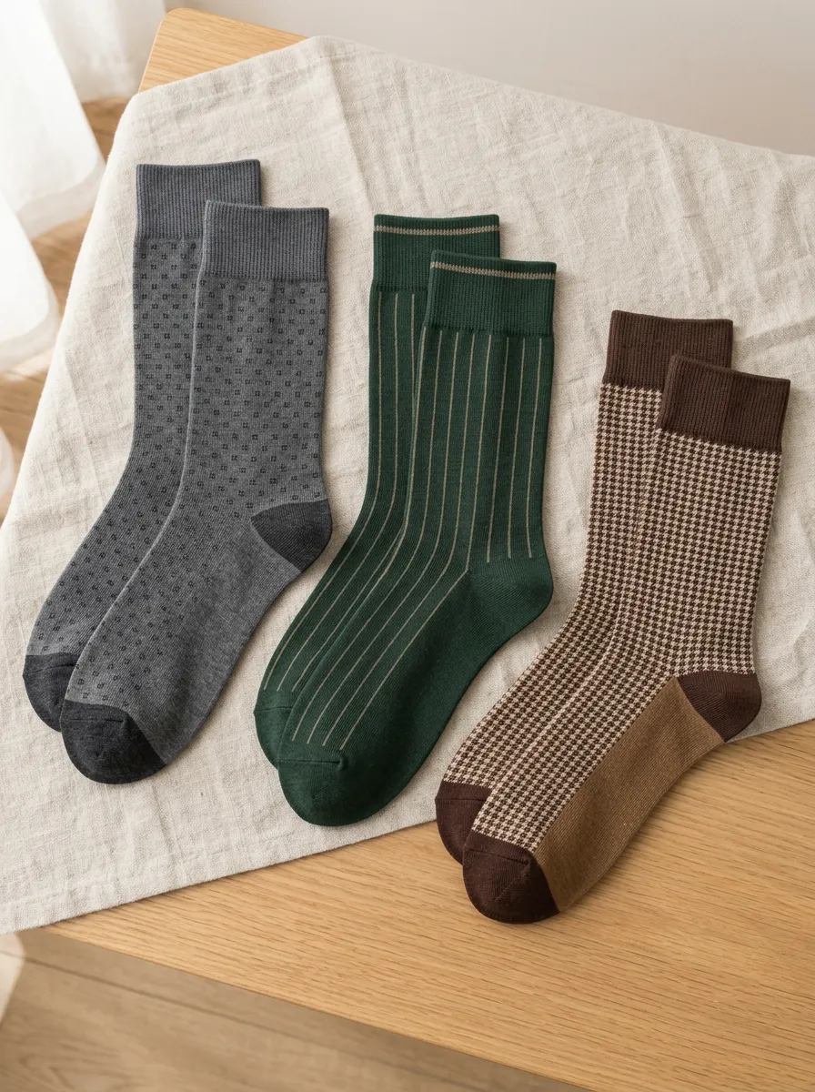 Men's Geometric Striped Houndstooth Patterned 3-Pack Socks