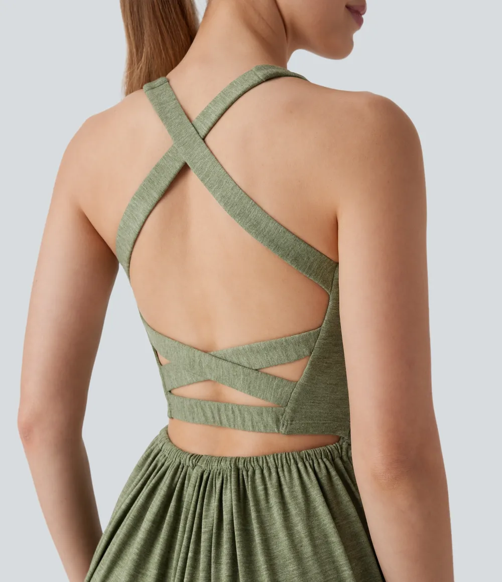 U Neck Pocket Harem Casual Jumpsuit-Easy Peezy