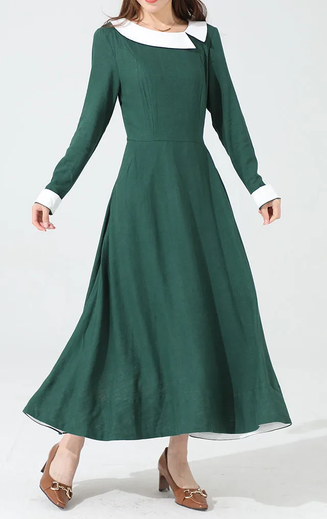 Polished Linen Cotton Long Sleeve Maxi Dress