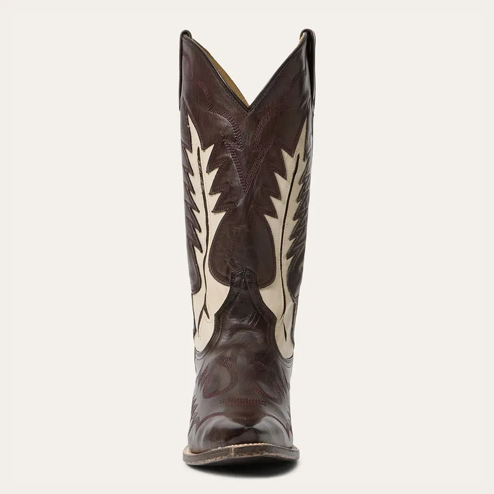 Classic Faux-Leather Embroidered Patchwork Snip-Toe Mid-Calf Boots