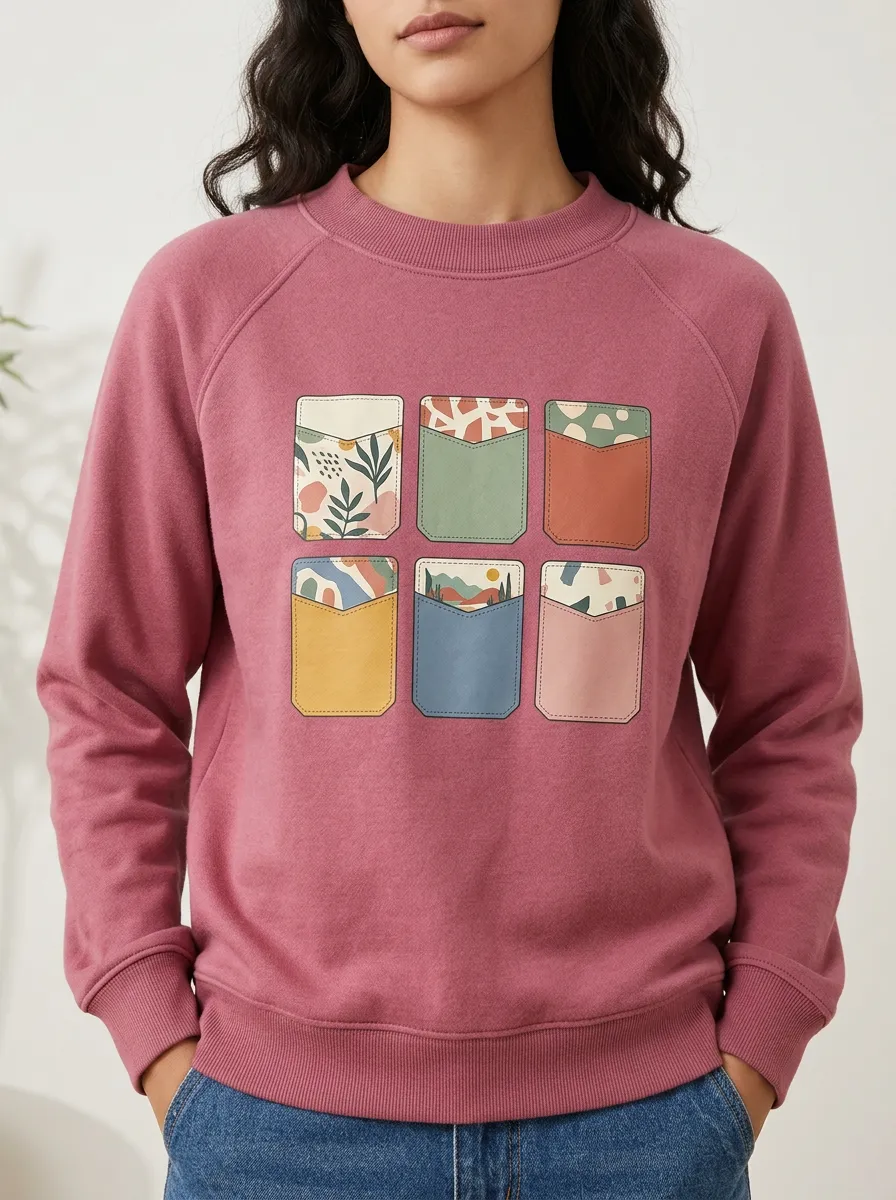 Women's Casual Hoodie Featuring Bohemian Pocket Art