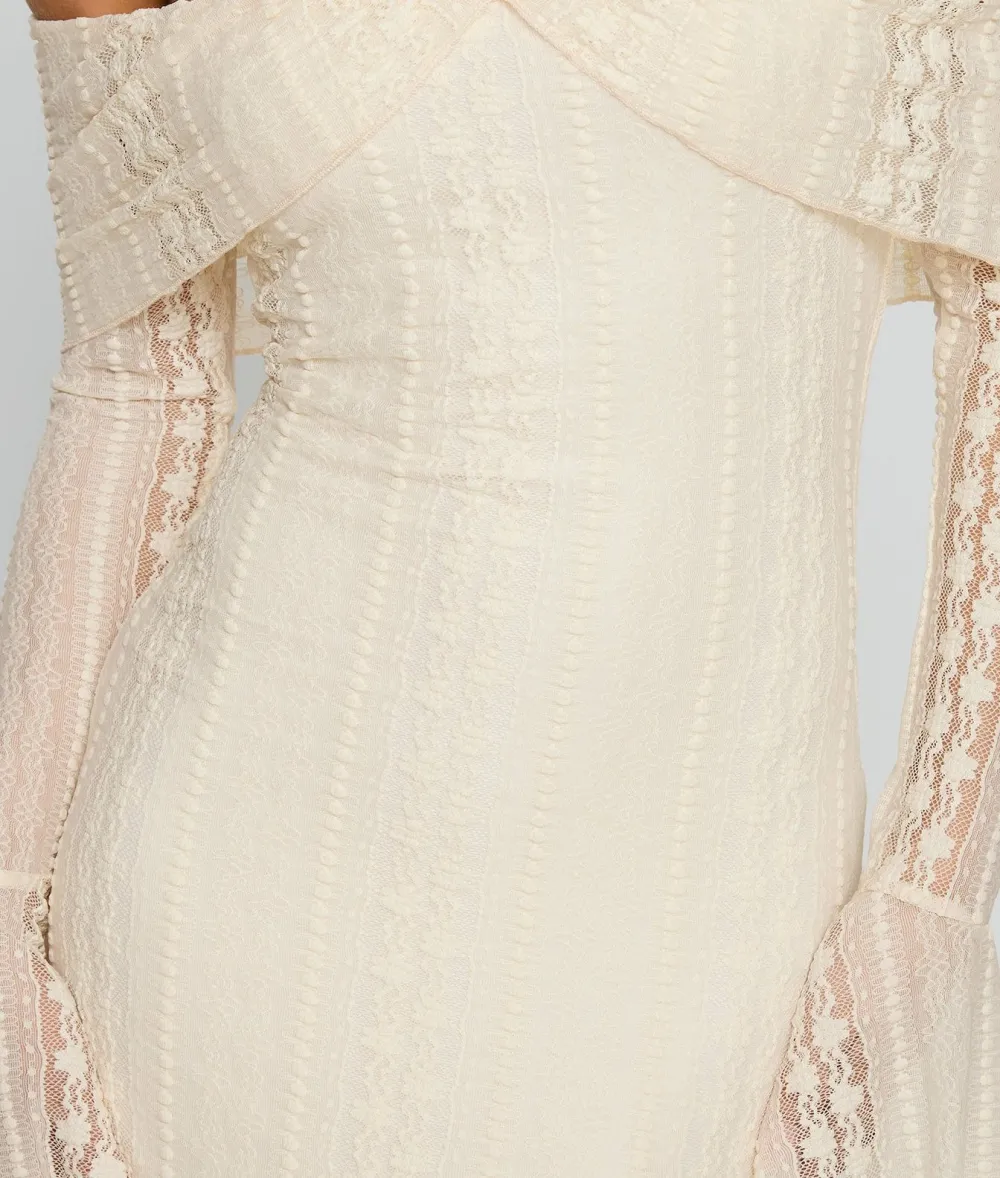 Cream Lace Long Sleeve Maxi Dress
