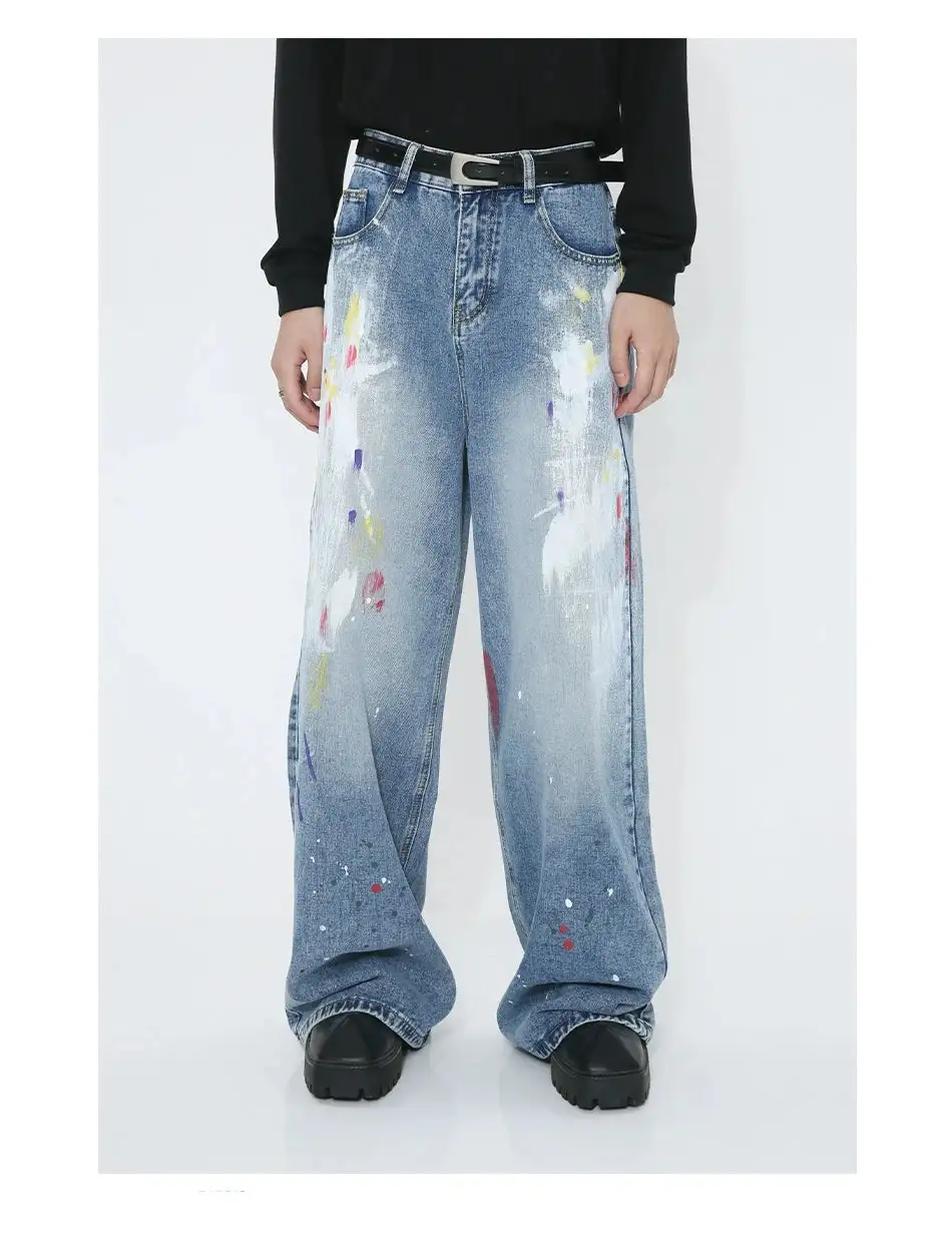 Splash-Print Wide-Leg Jeans