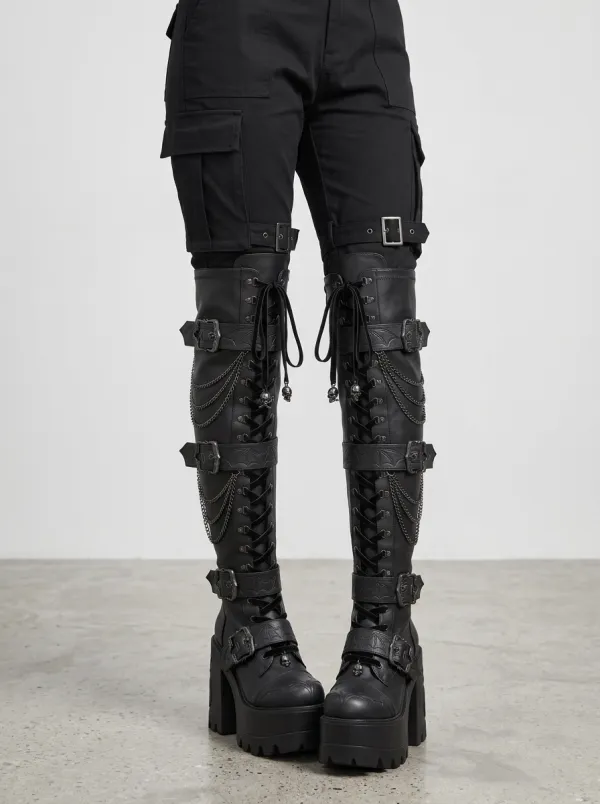 Gothic Revival Skull Bat Wing Profile Women's Gothic Platform Boots