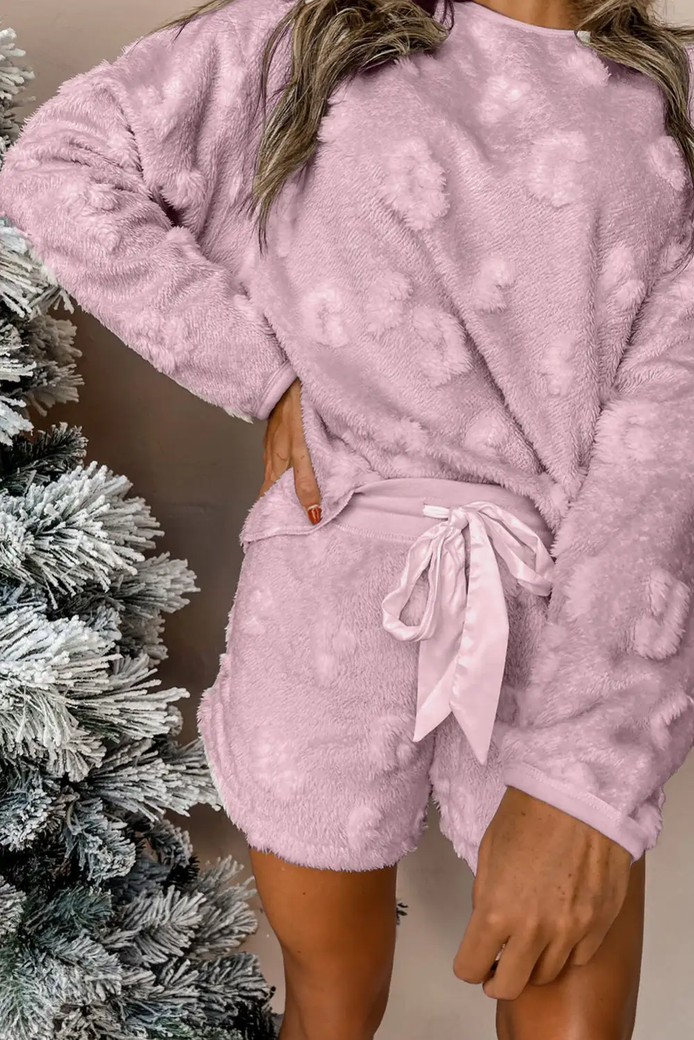 Women's Textured Leopard Fleece Loose Two Piece Lounge Set