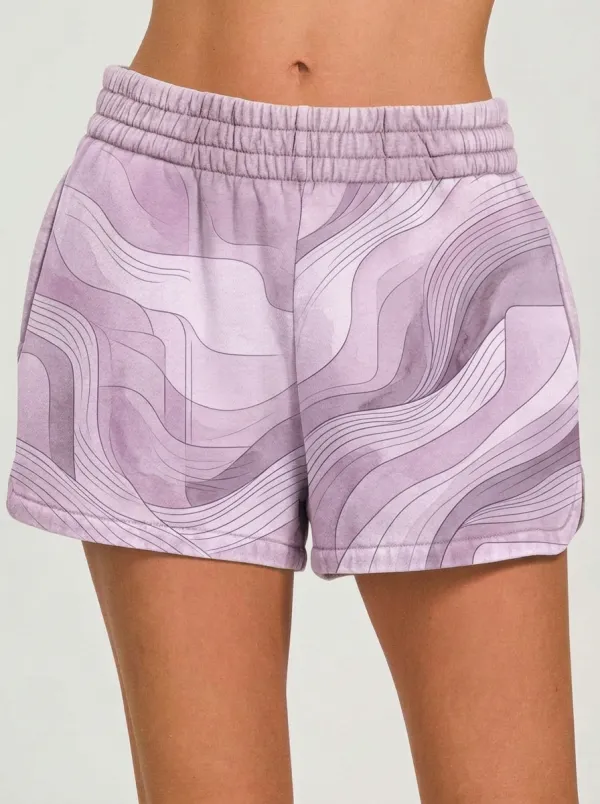 Women's Abstract Wavy Line Pastel Watercolor Printed Shorts