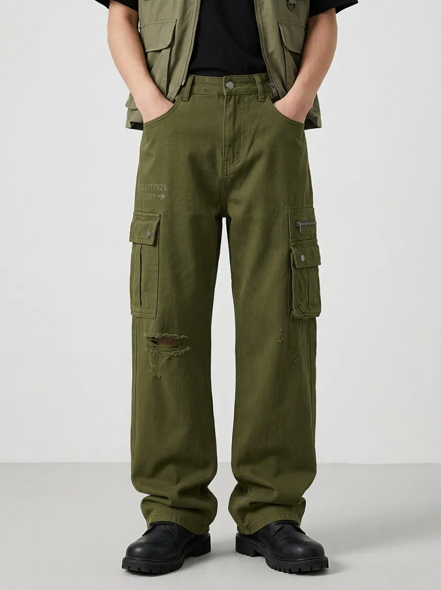 Men's Forge Streetwear Distressed Graphic Cargo Jeans