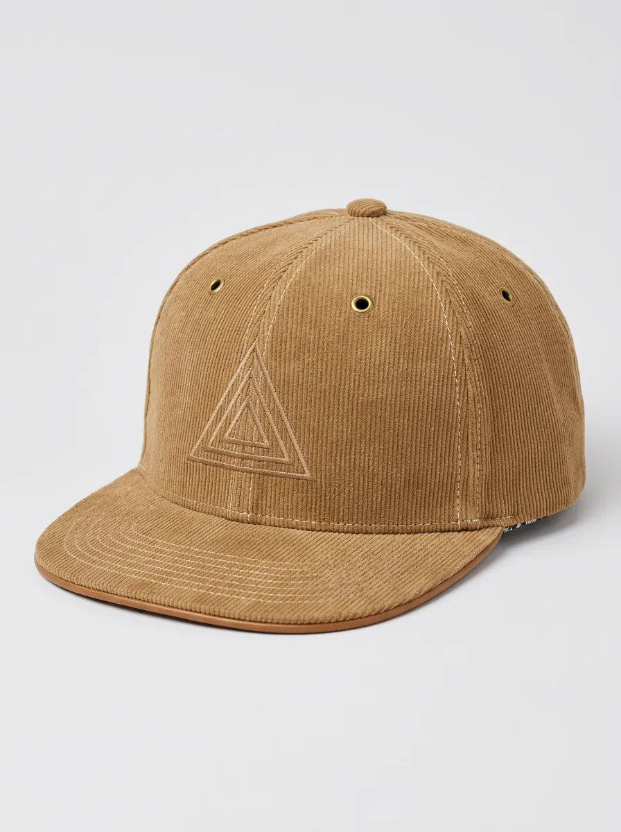 Corduroy Baseball Hat Featuring Triangle Motif Artwork