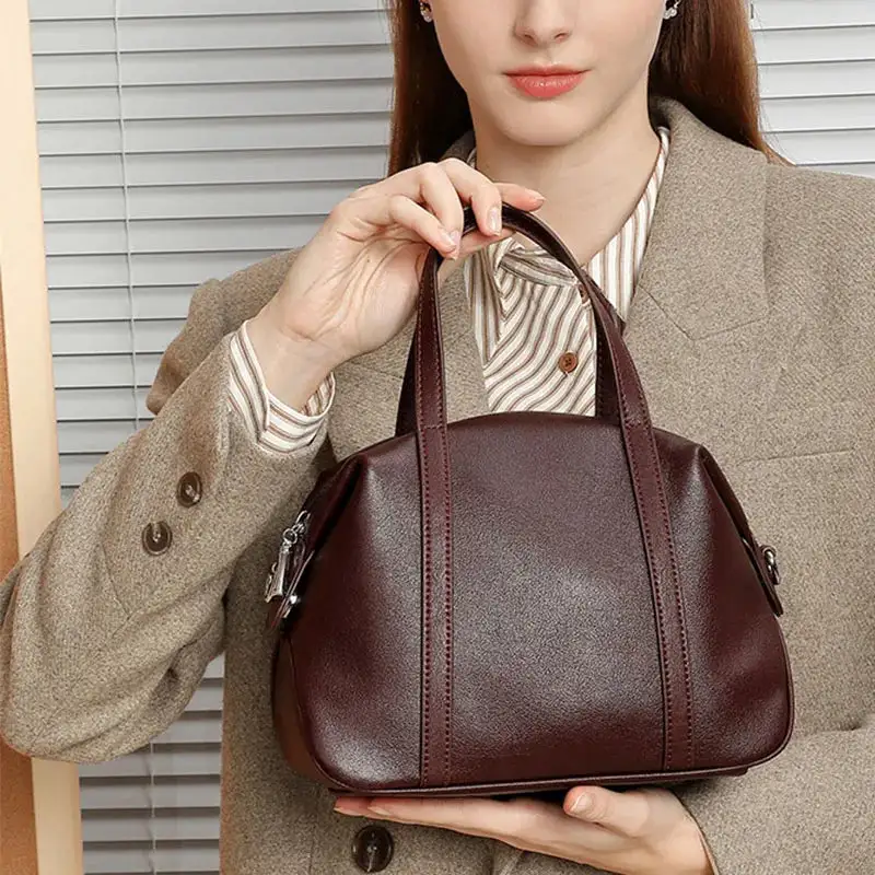 Luxe Craft: Premium Cowhide Leather Bowling Handbag