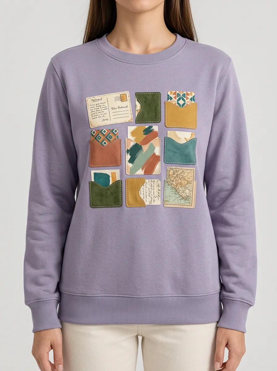 Women's Postcard and Map Collage Graphic Hoodie