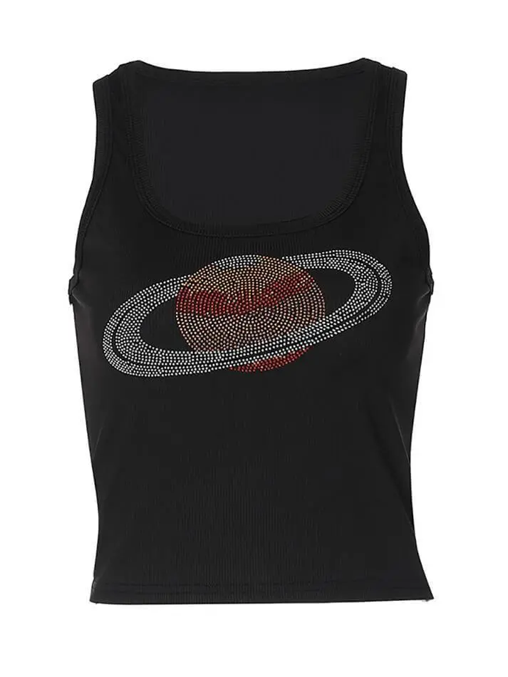 U-Neck Rhinestone Slim-Fit Tank Top