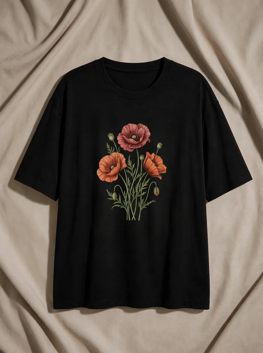 Unisex Botanical Nature Lover Red Poppy Flower Printed T-shirt