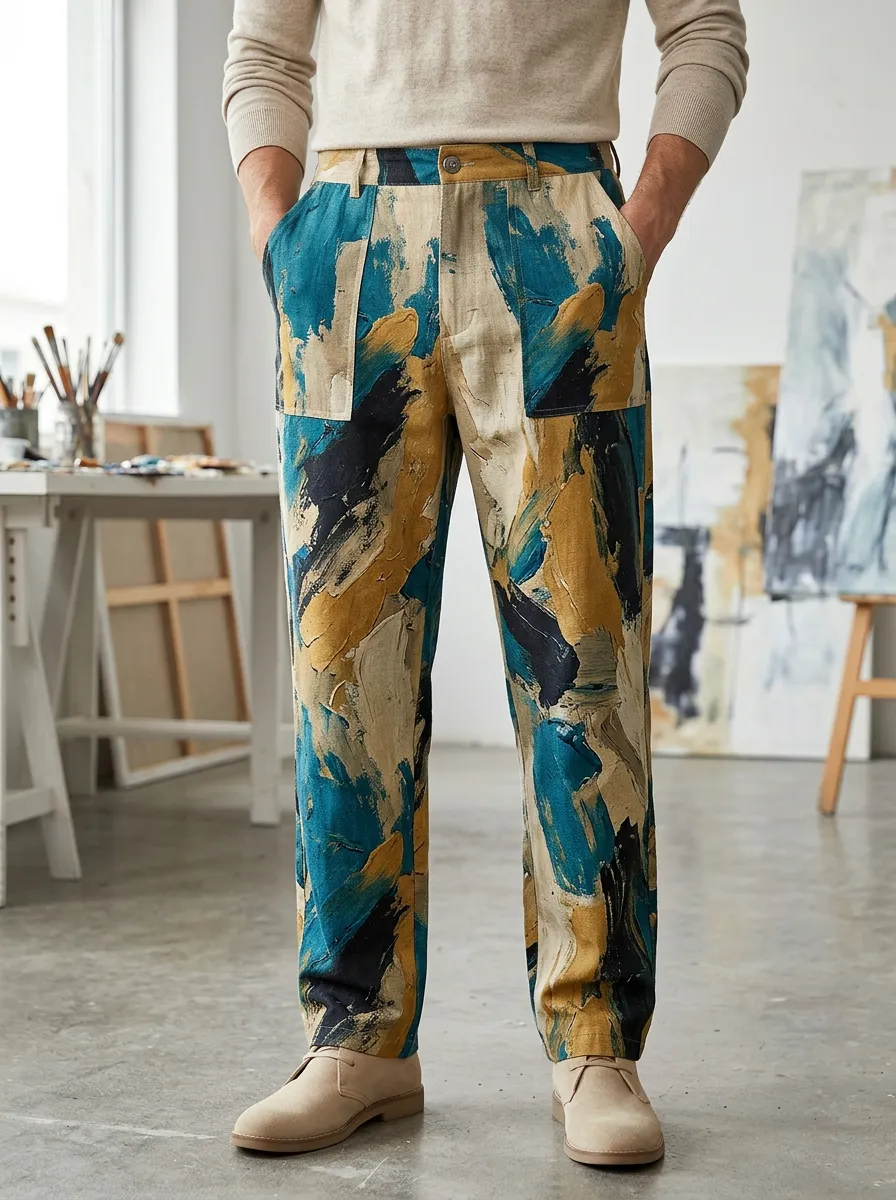 Men's Abstract Oil Painting Art Printed Casual Pants