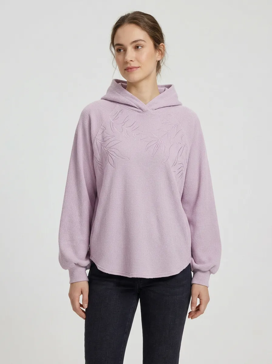 Women's Botanical Leaf Waffle Textured Nature Inspired Graphic Hoodie