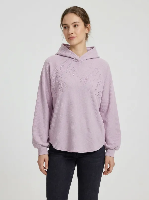 Women's Botanical Leaf Waffle Textured Nature Inspired Graphic Hoodie