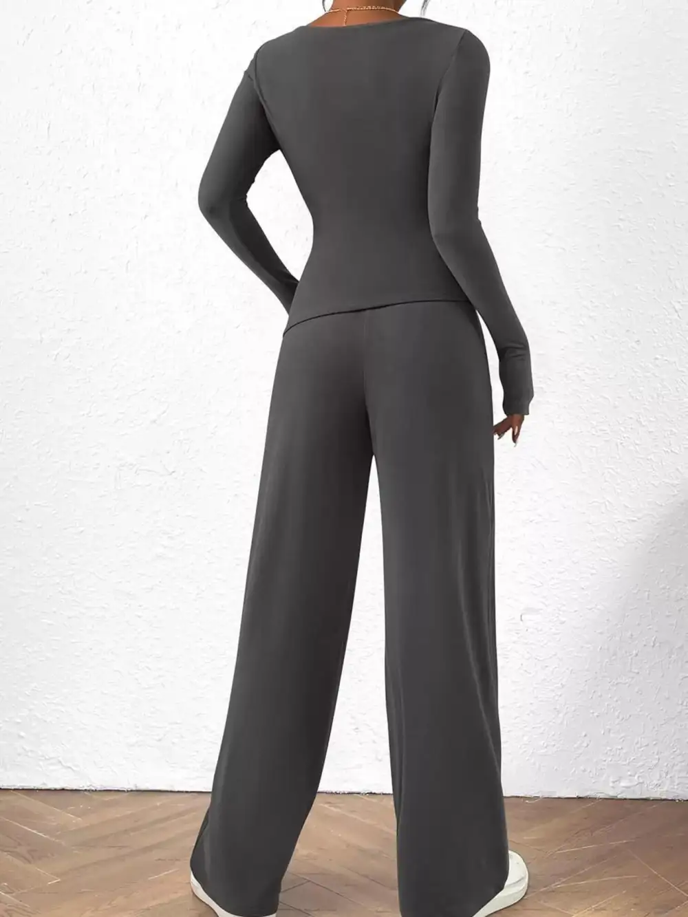 Relaxed Long Sleeve Top and Wide Leg Pants Set