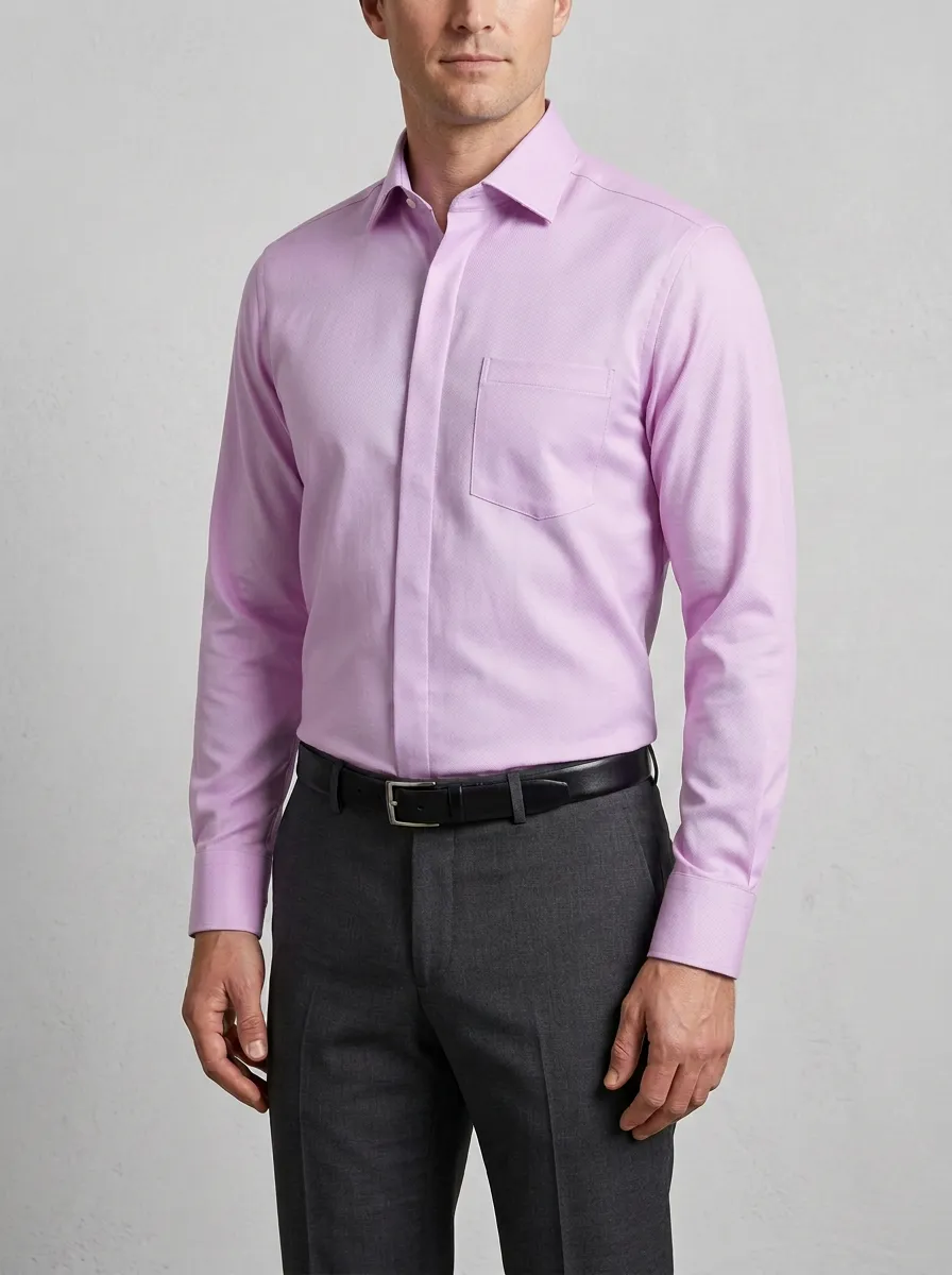 Men's Point-Collar Textured Long-Sleeve Dress Shirt