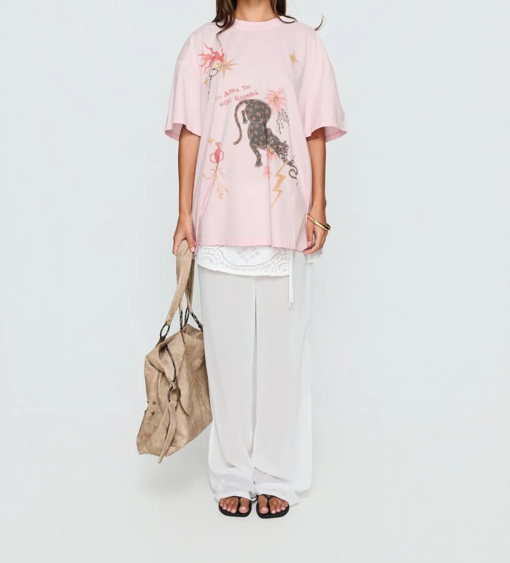 Pink Front Graphic Oversized Tee