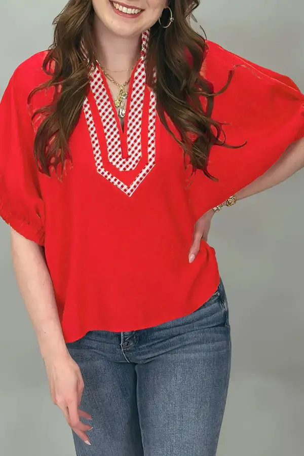Women's Plaid V Neck Tunic Top