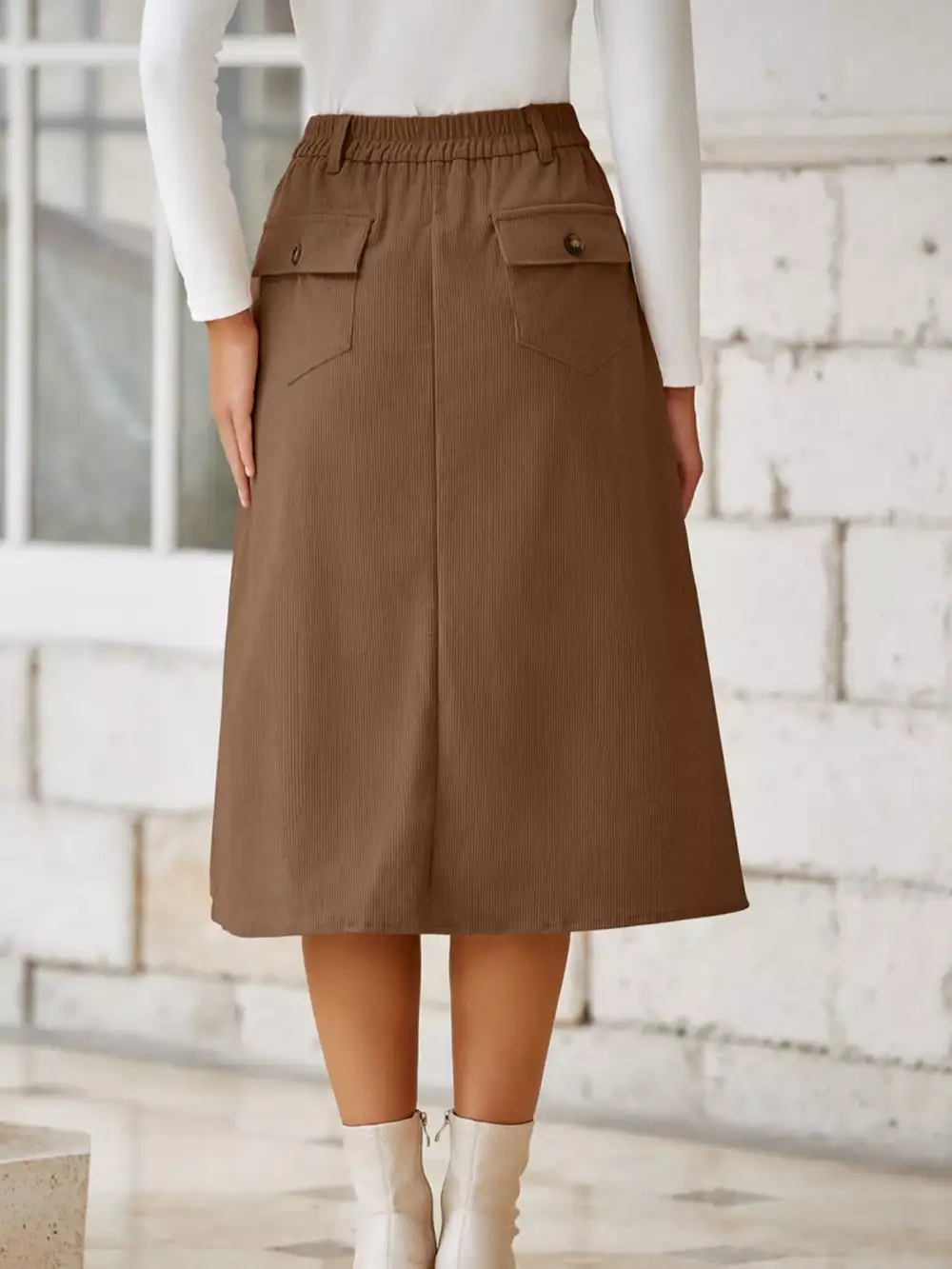 Front Slit Shift High Waist Midi Skirt