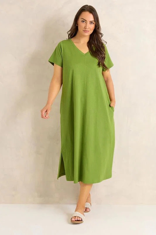ESSENTIAL Curve 2 Pack Green & Navy Blue Cotton Dresses detail 2