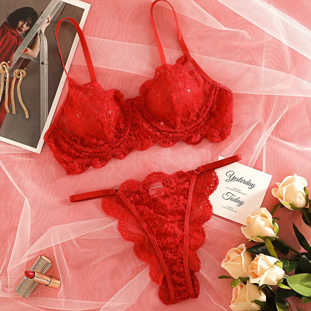 Sheer Lace Suspender Bra And Panty Set