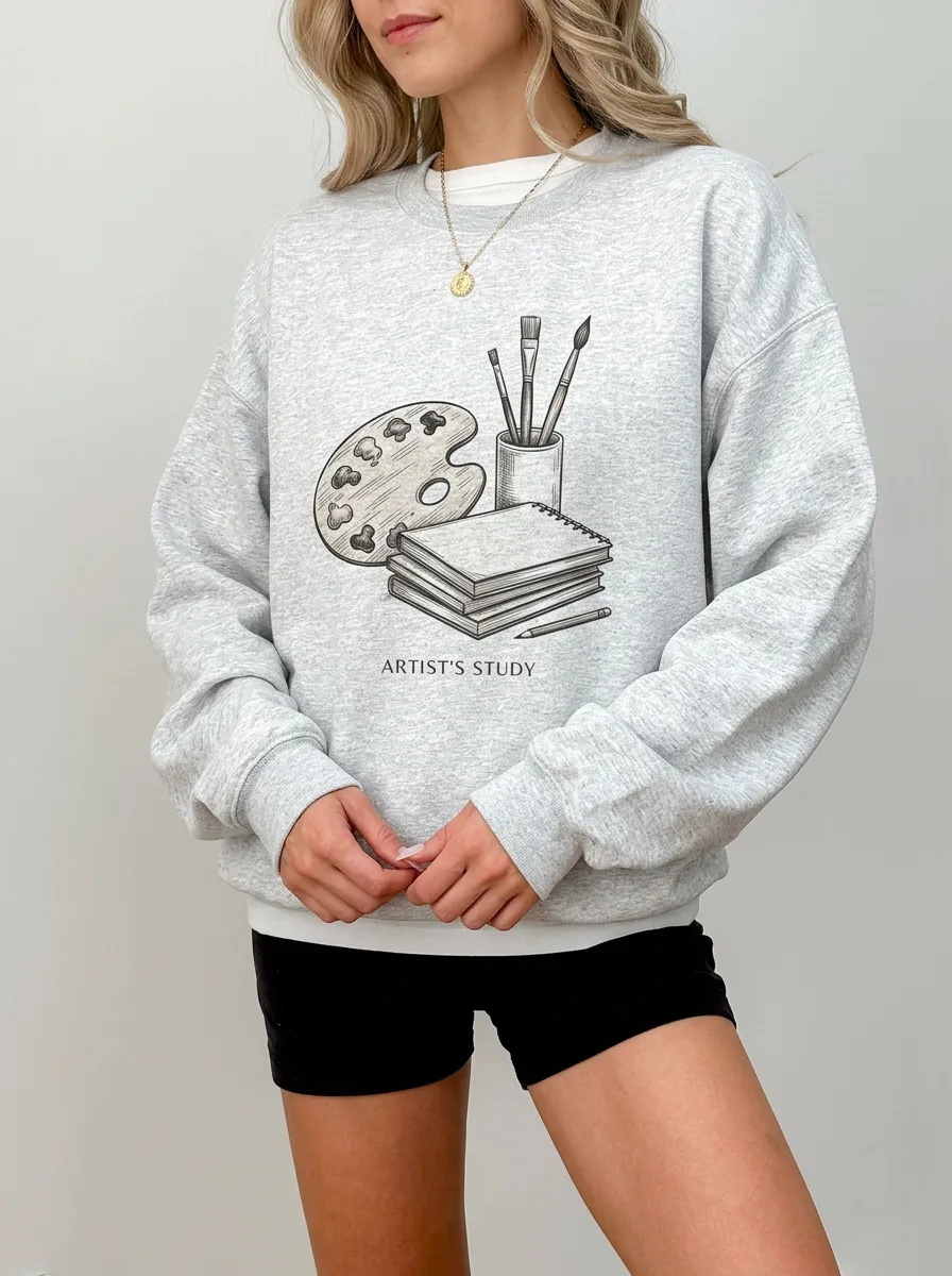 Women's Artist Study Paint Palette Brushes Graphic Sweatshirt