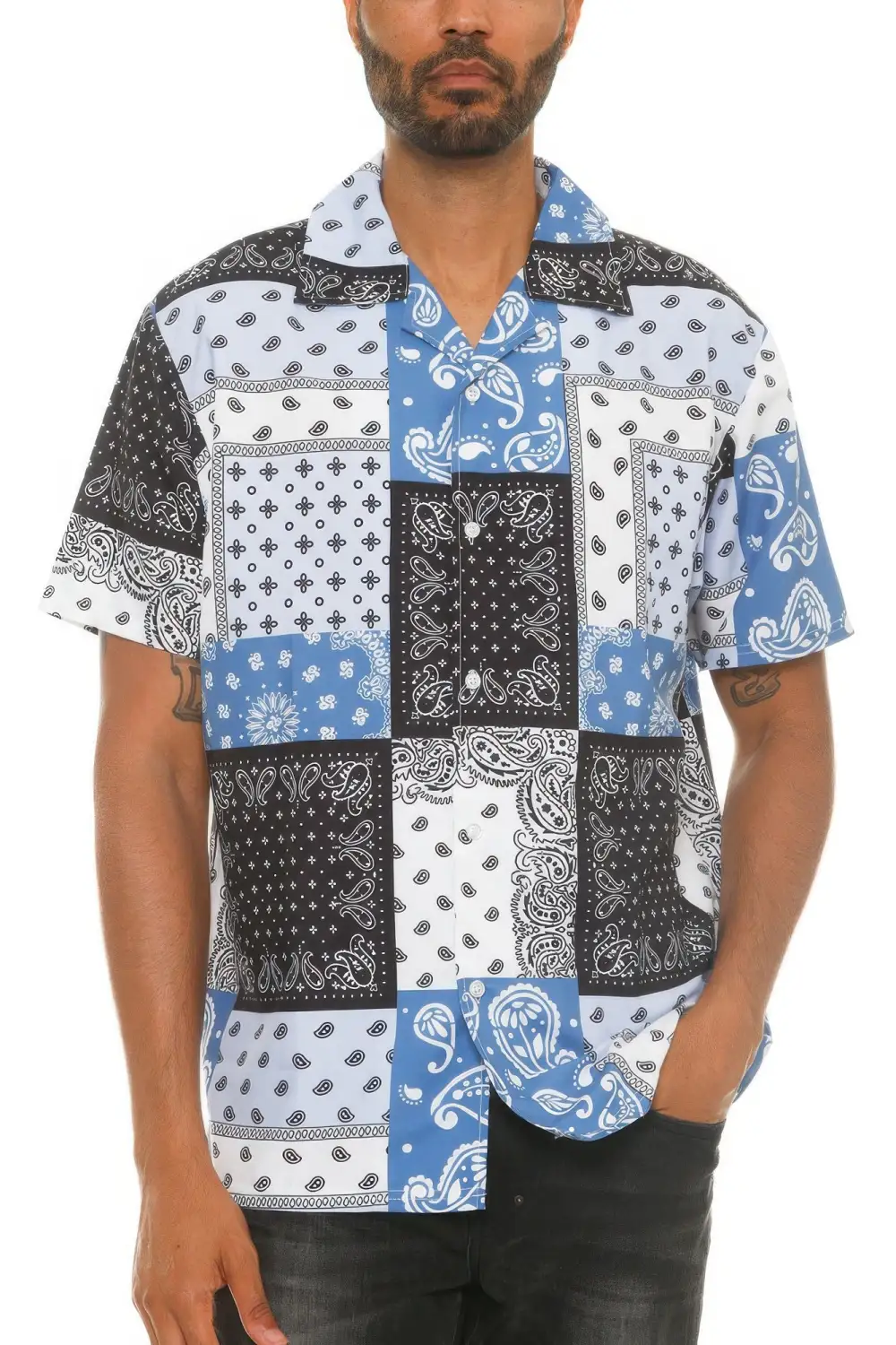 Men's Collared Print Button-Down Shirt