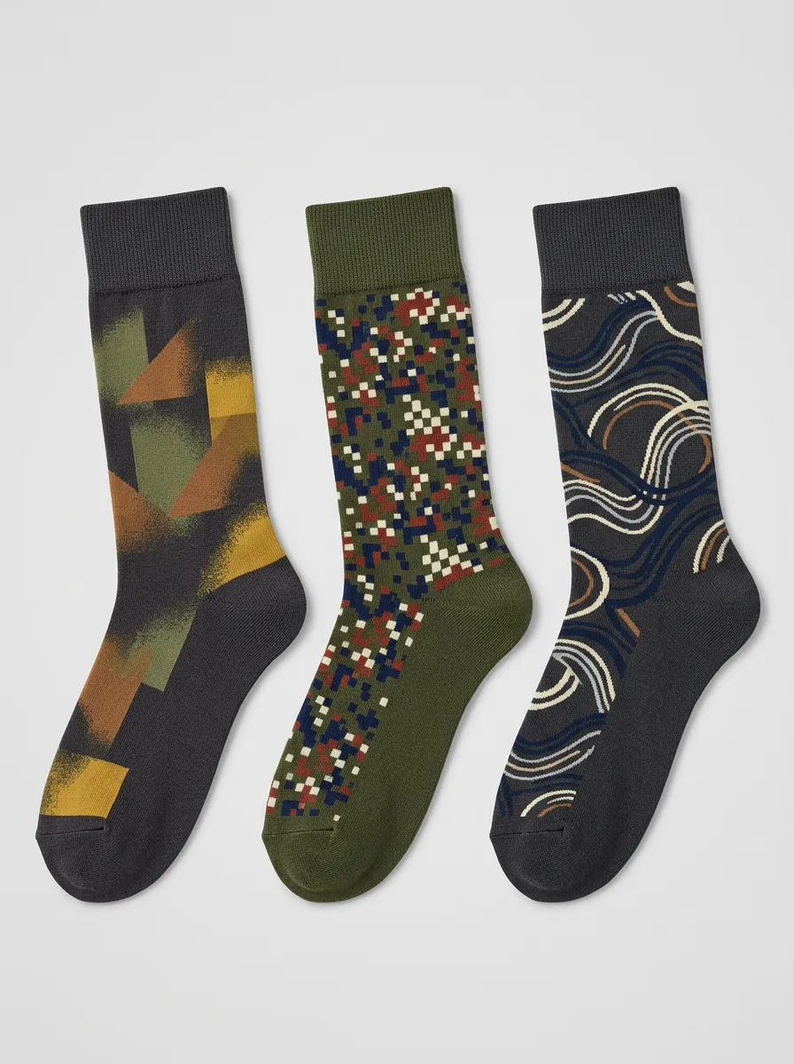 Men's Geometric Camo Pixel Wave Three-Pack Socks