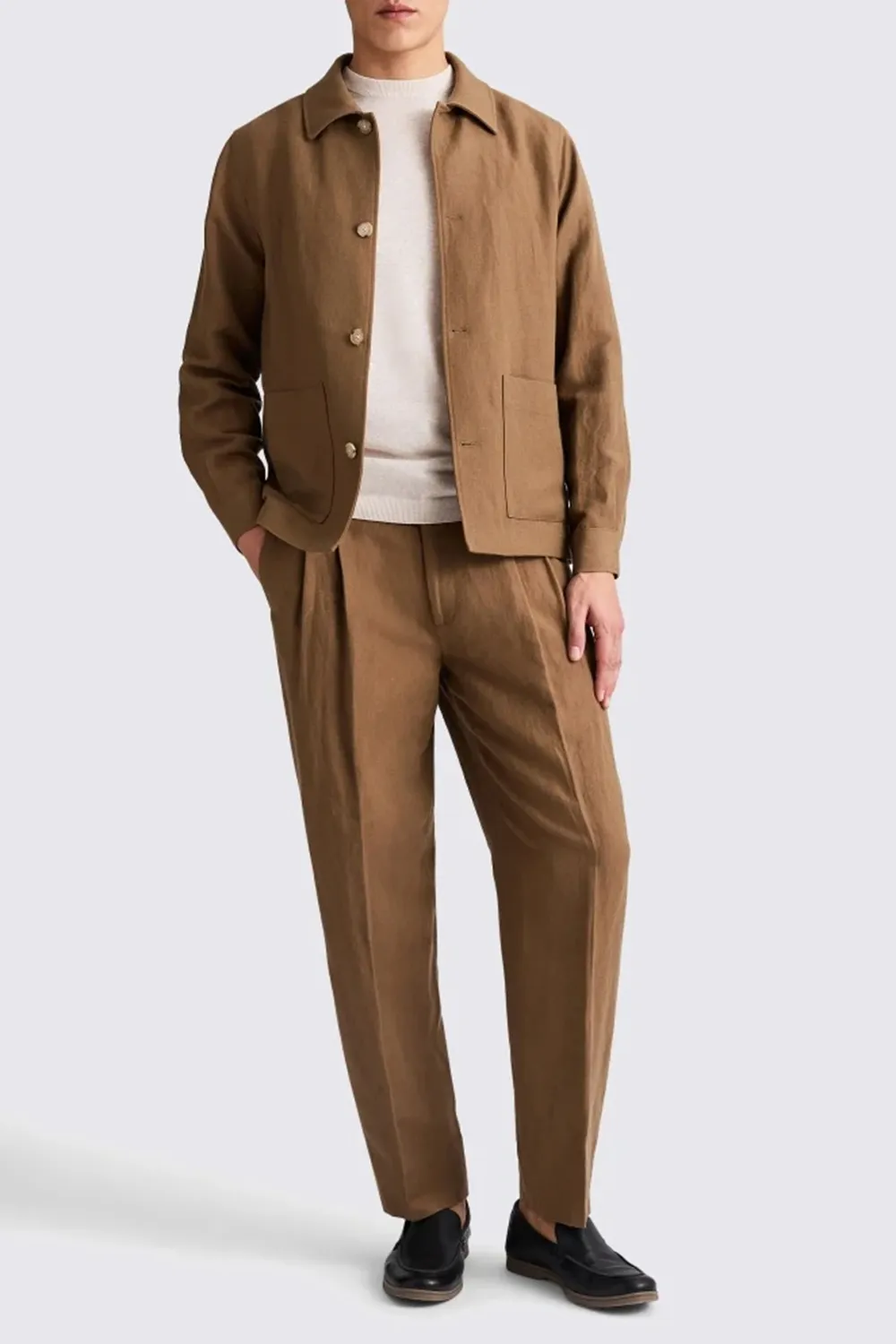 Wool And Linen Blended Men's Shirt Jacket  Khaki