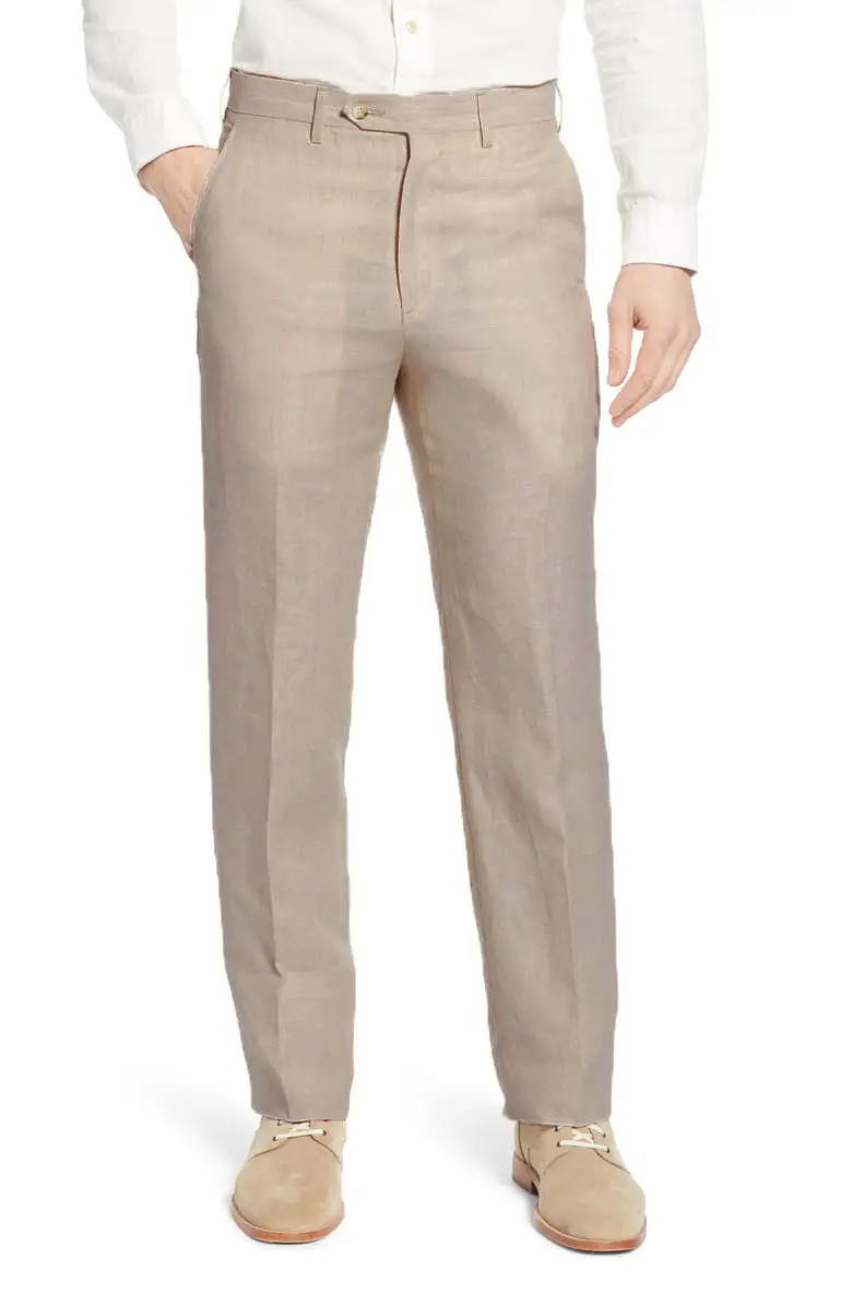 Linen Flat Front Regular Rise Traditional Fit Trousers