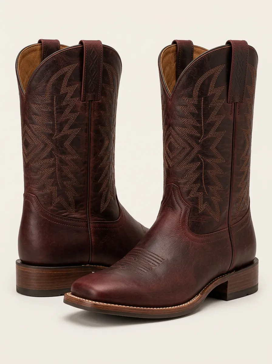 Men's Geometric Detail Cowboy Boots with Decorative Stitching